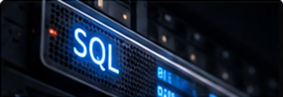 Close-up of a glowing server display reading SQL